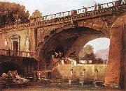 ROBERT, Hubert Washerwomen below a Bridge china oil painting reproduction